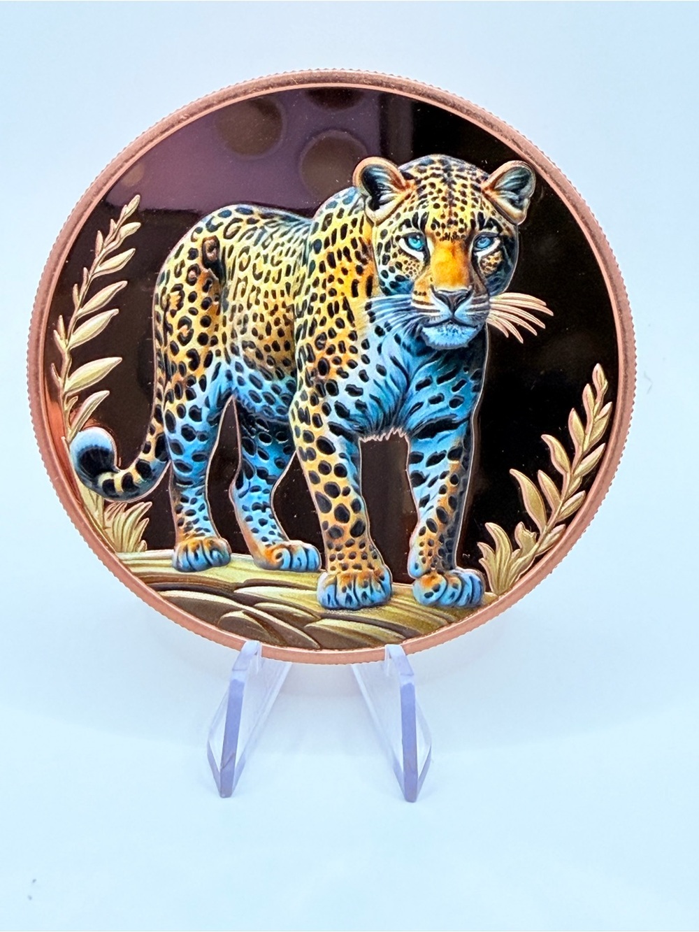 Lotus Mint 5 oz Colorized Copper Round Leopard Exotic Wildlife